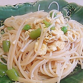 スナップえんどう　えのき　の　パスタ